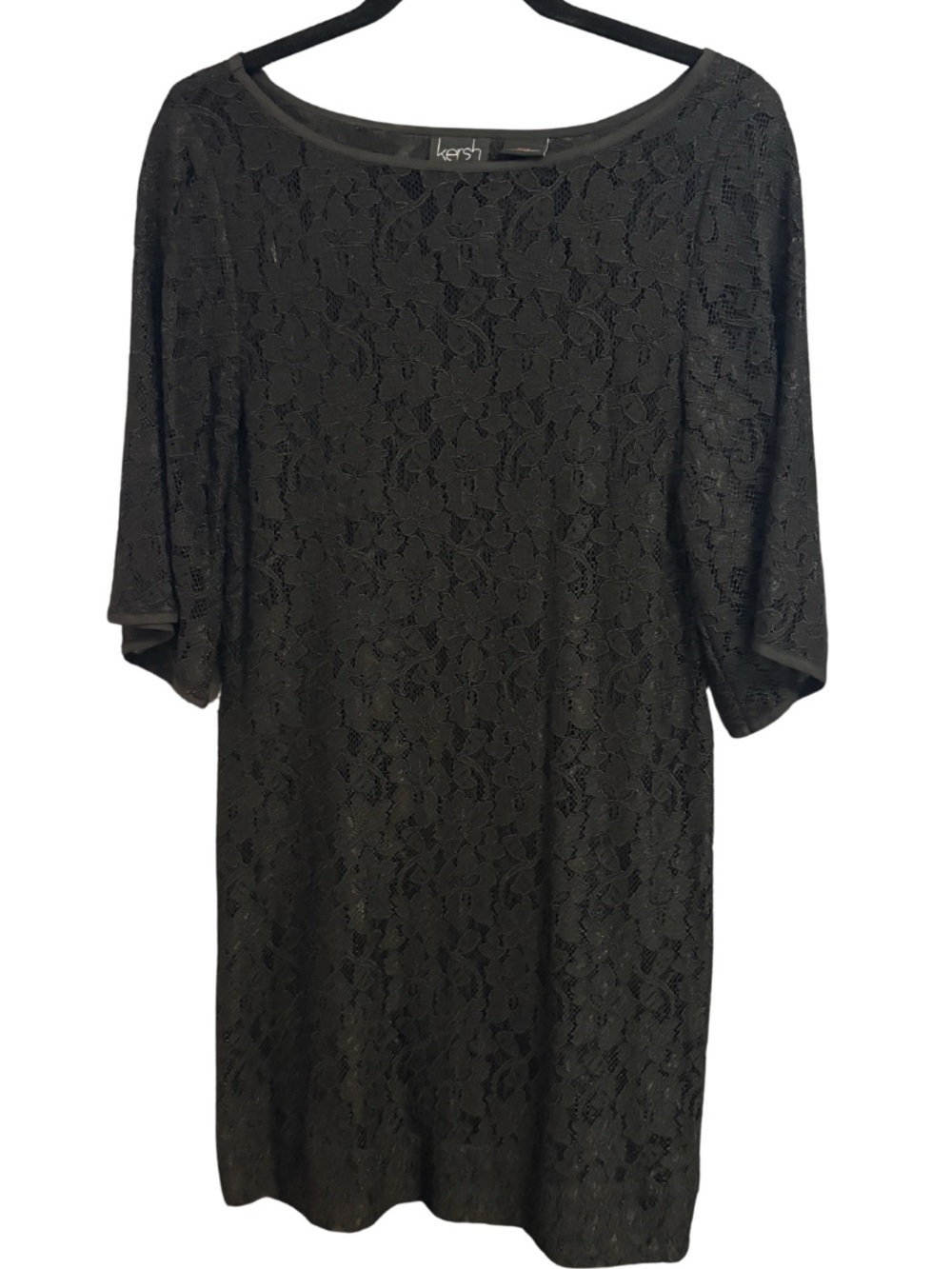 Kersh Black Floral Lace Shift Dress Size M